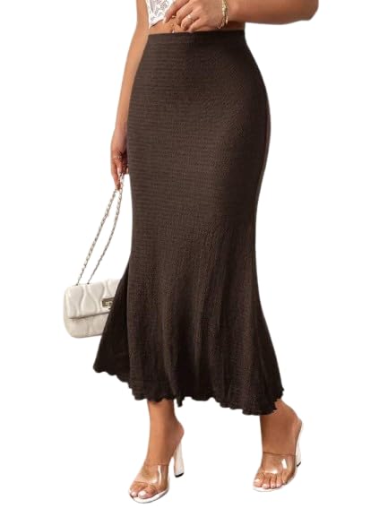 jinjin fashion Women's Ribbed Knit Midi Skirt, High Waist, Ruffle Hem, Available in Black, Blue, Khaki-picture-49