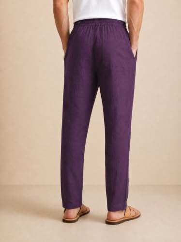 Image of TAGDO Cotton Linen Pants for Man | Lightweight & Breathable Fabric | Elastic with Drawstring | Straight Fit & One Side Zip Pocket | Casual, Holidays, Travel & Everyday Wear (2076)