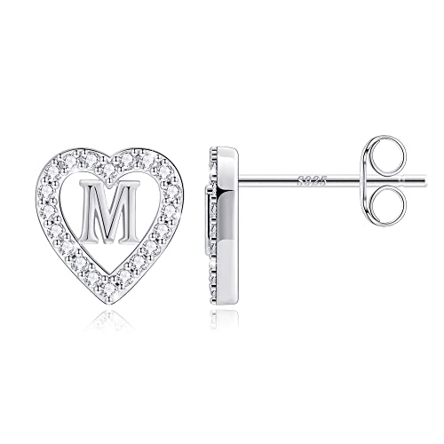 Image of Anoup Heart Initial Earrings for Girls Gifts - S925 Sterling Silver Post CZ Hypoallergenic Stud Initial Earrings for Women Teen Girls Birthday Gifts for Kids Jewelry