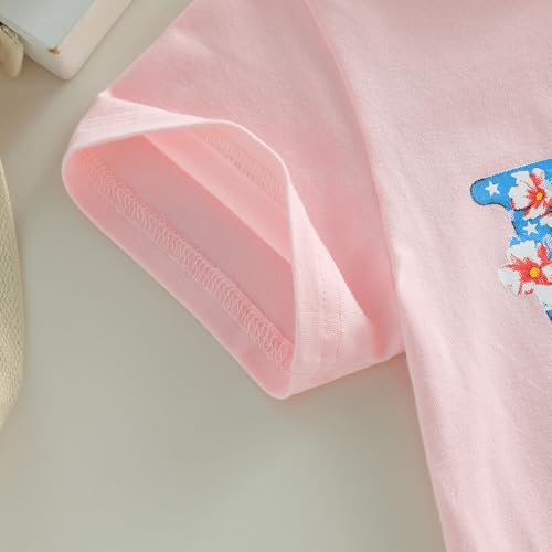 Image of Kids Toddler Girls 4th of July T-Shirt Coquette Bowknot Patriotic USA 250 American Flag Independence Day Top