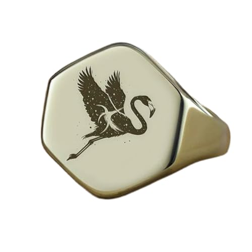 Bague flamant rose hexagonale argent 925 : chevalière vintage pour femme