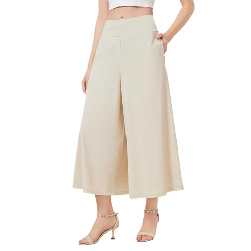 Turnhier Womens Culottes Elastic Waist Wide Leg Pants Casual Summer Palazzo Pants Lounge Trousers with Pockets3