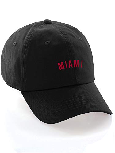 Daxton USA Cities Baseball Dad Hat Cap Cotton Unstructure Low Profile Strapback - Miami Black Red