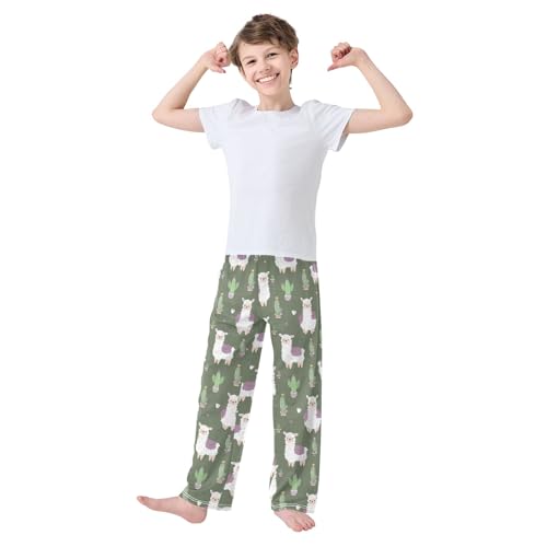 Cute Alpaca Pattern Pajama Pants Lounge Sleep Pants Elastic Waist Long Pajama Bottoms with Pockets for 6-14 Years3