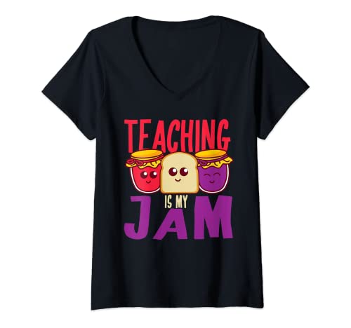 Womens Teaching Is My Jam | Cool Teaching is My Life Gift V-Neck T-Shirt