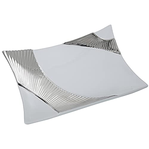 Vase plat céramique blanc et argent pour table basse chic - 2