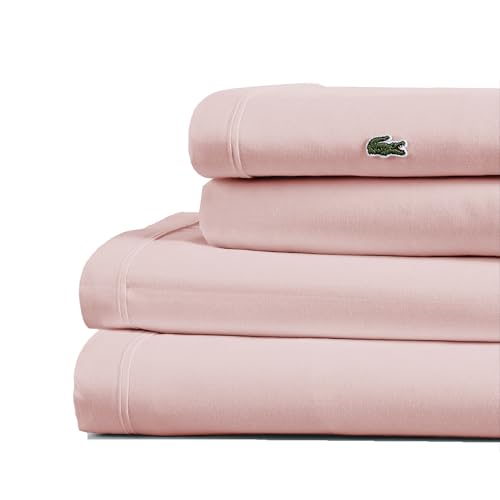 Lacoste - Juego de sábanas de percal 100% algodón, color rosa helado, California King