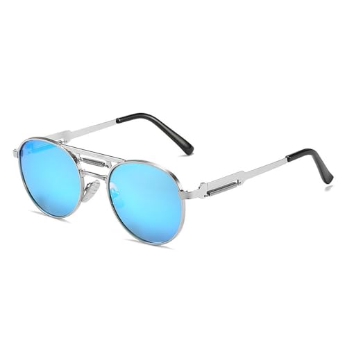 Lunettes de soleil rondes rétro anti-UV à verres miroir dégradés pour femme style punk