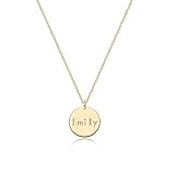 Fettero Name Necklace for Women Gold Coin Disc Round Medal Pendant Engraved Emily 14K Gold Plated...