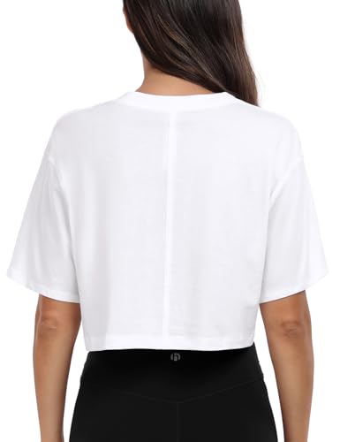 HeyNuts Pima Cotton Short Sleeve Workout Cropped Tops for Women Crew Neck Casual Basic Athletic Crop T-Shirt4
