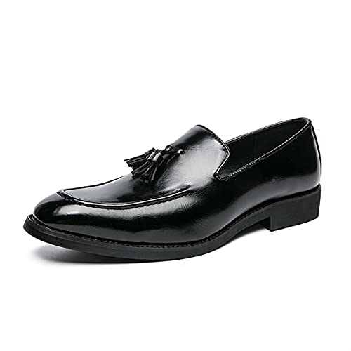 Mens Loafers Tassel Square Burnished Toe Loafer Shoes Vegan Leather Flat Heel Comfortable Flexible Walking Prom Slip On