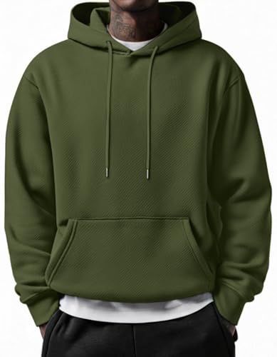 COOFANDY Men's Fashion Long Sleeve Hoodie Sweatshirt Fall Casual Hooded Cotton Hipster Pullover Hoodie with Kanga Pocket Army Green