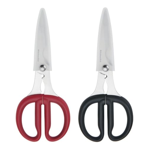 Image of KitchenAid 2-Piece Multipurpose Shear Set - Versatile Scissors with Nutcracker, Bottle Opener, Ergonomic Handles with Protective Blade Covers