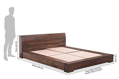 Image of Sheesham Solid Wood Voted Platform Queen Size Without Storage Wooden Bed for Beautiful Bedroom Room (Queen, Mahogany)