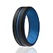 ROQ Silicone Ring - Single Rings - Mens Silicone Wedding Band - Engraved Middle Line Beveled Edge Style Duo Collection - Black, Light Blue Colors- Size 11