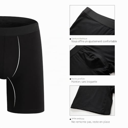 ZLYC Mens Long Box Slip sous-vêtements en Coton, 3/4 Pack (Paquet de 4 Noir, L) – vue 6
