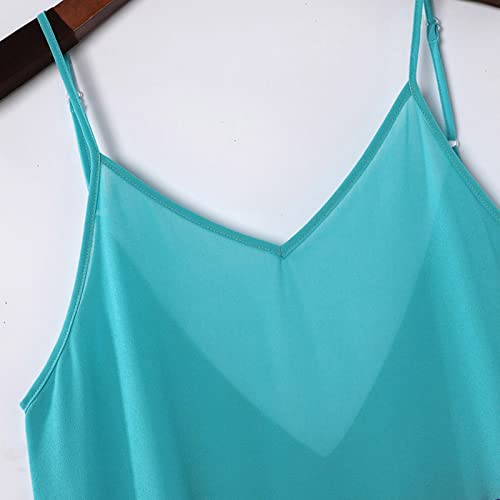 Azul royal decote em V senhoras outono verão sem mangas alças finas 2023 roupas frente única chiffon