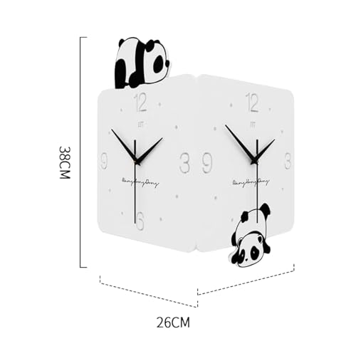 Horloge murale d'angle panda double face art mural élégant et robuste