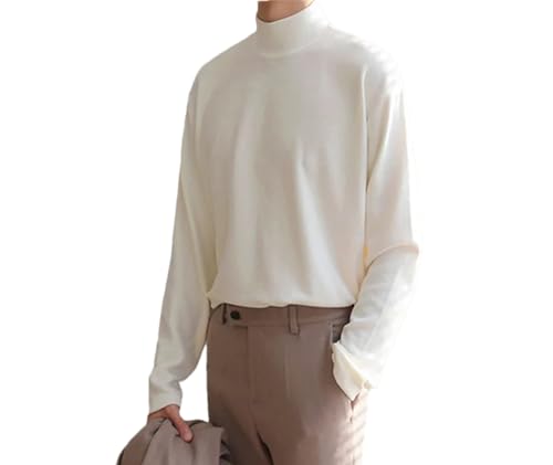 Men's High Neck Sweater Casual Loose Fit Thick Fleece Pullover Warm Solid Color Winter Jumper