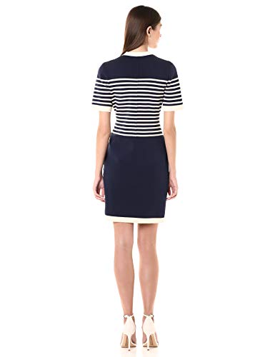 Anne Klein Women's  V-Neck Stripe Sheath Sweater Dress   , Eclipse/Anne White, L #TOP2