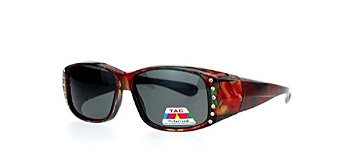 Hawaii Flower Polarized Rhinestone Sunglasses Fit Over Oval Rectangular Cover Sunglasses