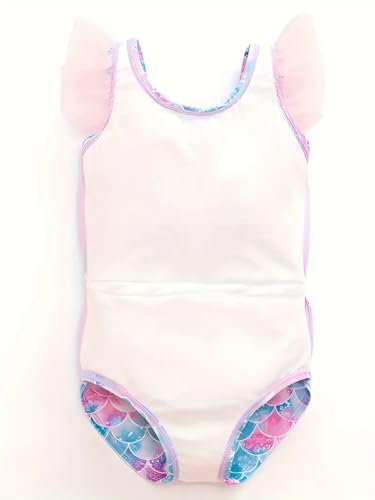 Image of Generic Enchanting Mermaid Fantasy: Girls' Stretchable Swimwear with Ruffle Accents, Plus Matching Headband & Hat Set