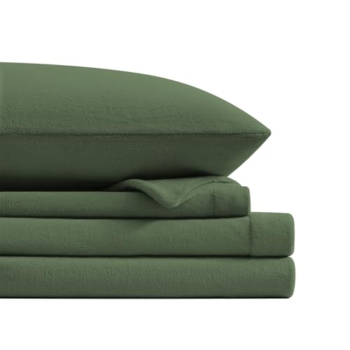 Petrichor Flannel Fleece King Size Sheet Set Green–Ultra Soft Anti-Static Plush Bedding,4 Piece(1 Fitted Sheet80×78