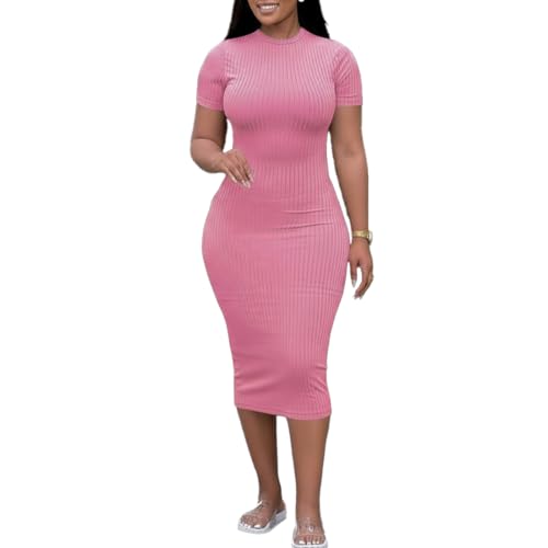 Image of TOPSRANI Women Sexy Midi Dress Bodycon Casual Sleeveless Basic Ruched Tank Summer Club Party Dresses