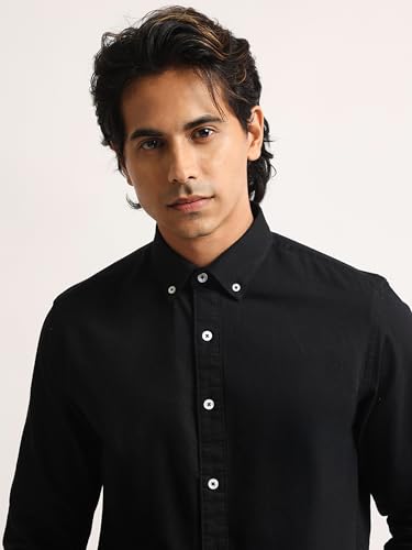 Image of MANIAC || Mens || Solid || Collared Neck || Full Sleeve || Oxford || Linen Blend Fabric || Shirt