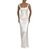 Glänzendes langes Satin-Abendkleid für Damen ärmellos rückenfrei Elegant