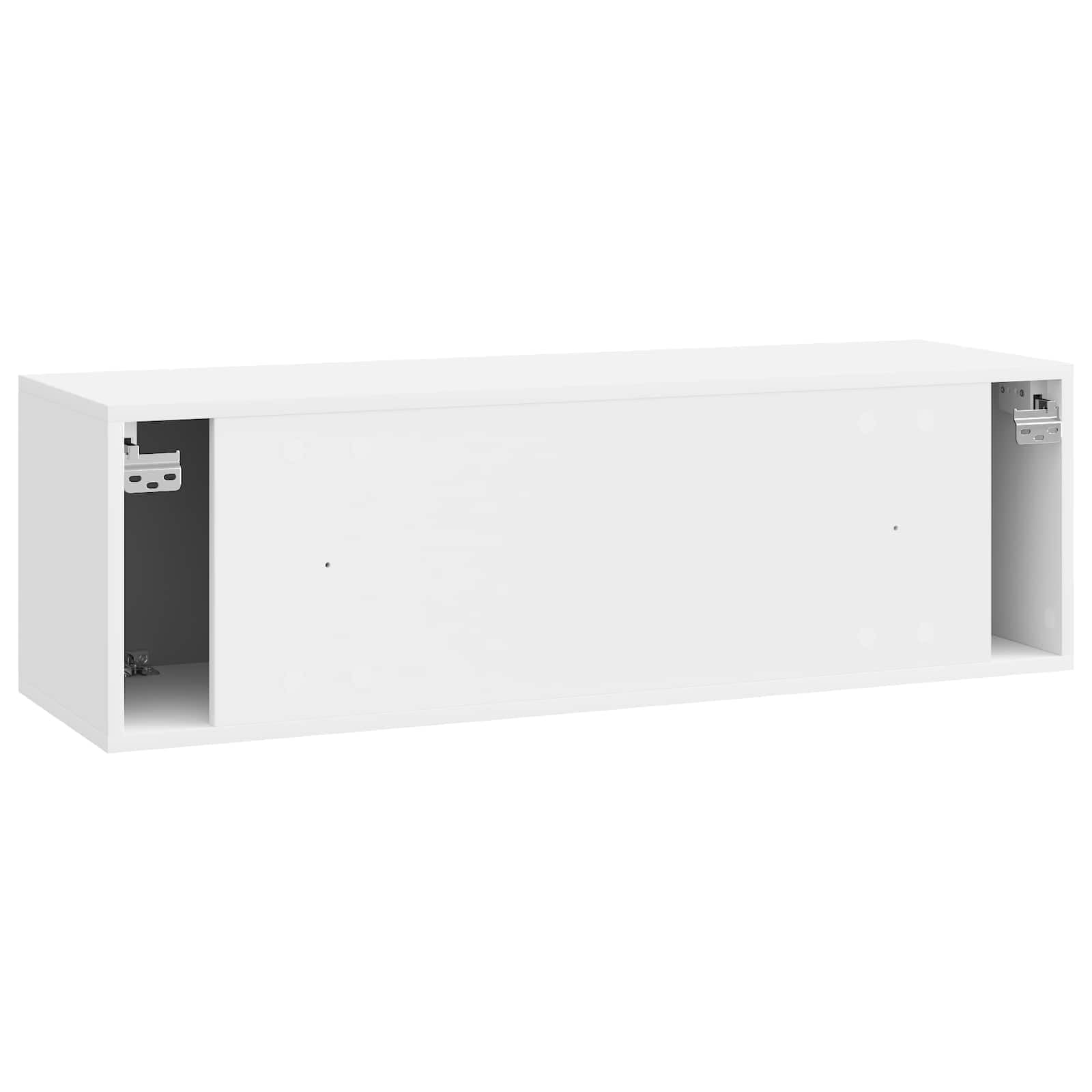 Mueble de TV montado en la pared, color blanco brillante, 98 x 31 x 30 cm, moderno mueble de TV colgante de madera con 2 puertas abatibles, ahorra espacio para el salón