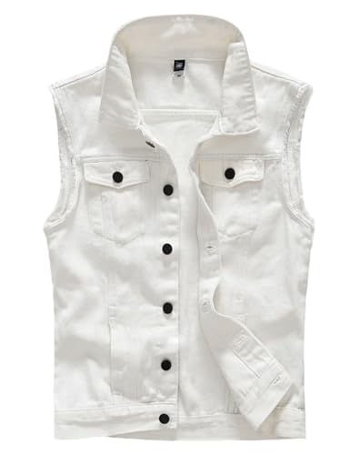 Image of Men's Sleeveless Ripped Denim Vest Casual Slim Fit Button Down Jeans Vests Jacket