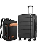 YOETEY Carry On Luggage 22x14x9 Airline Approved with Spinner Wheels, Expandable Hardside Suitcase, Black