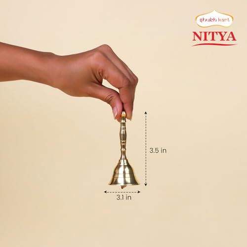 image for Shubhkart Solid Brass Ghanti for Pooja | 3.5 Inches Puja Bell for Temp