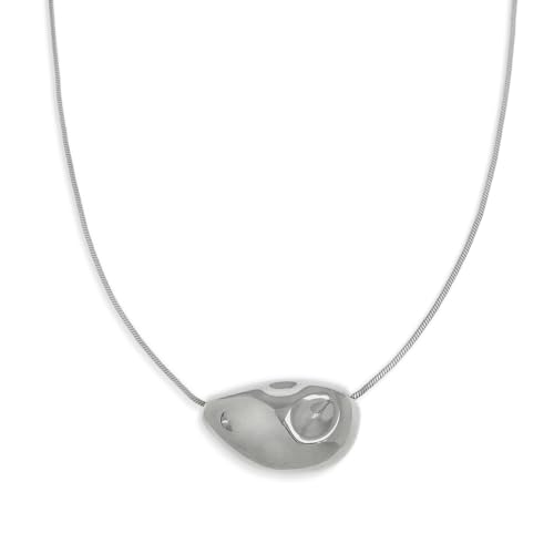 Frigotine Chunky Silver Teardrop Pendant Necklace for Women,Trendy Statement Charm Thick Adjustable Hammered Hollow Long Chain Nacklaces Fall Winter Prom Jewelry Gift.