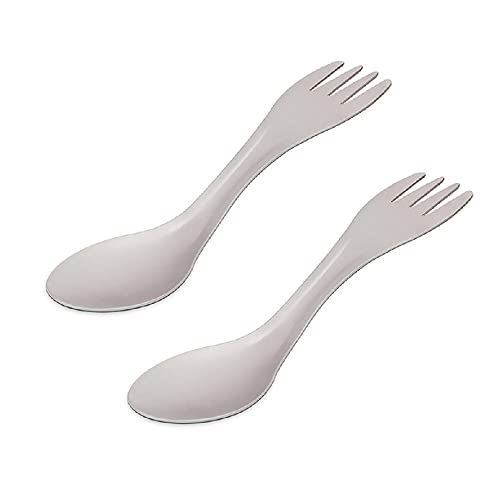 2 Stück Titan Göffel 2-in-1 Gabel Löffel Besteck Combo Tragbares Wiederverwendbares Besteck für Outdoor Camping Rucksackreisen Picknick