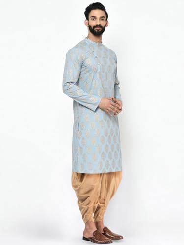 Image of KISAH Men's Kurta Dhoti Set, Cotton Blend, Printed Mandarin Colla Regular Fitr Long Sleeves