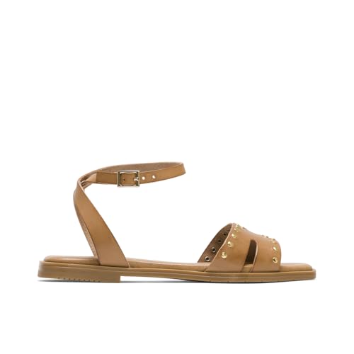 Porronet Sandalia Plana De Piel Con Tachuelas Taupe Vika