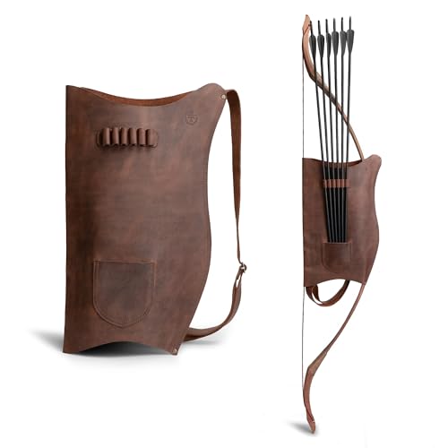 Valhalla Gear, Archery Bow Carrier with Arrow Slots, Adjustable Shoulder Strap, Shooting Targeting, Training, Cosplay, Full Grain Leather, Handmade Archer Accessories (Bourbon Brown)