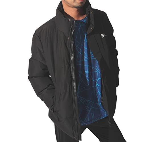 [Logical Tennis Data] ダウンジャケット ファイバー 中綿 ジャケット 化学繊維 メンズ レディース スポーツ 冬 春 秋 洗濯可 洗濯機 洗える (M, ブラック)