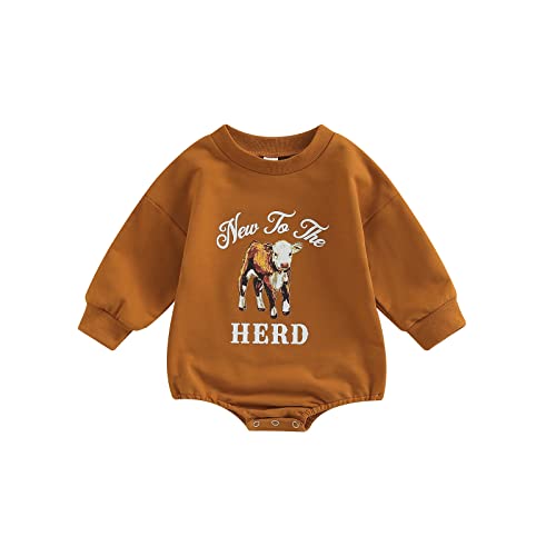 Image of ZyHwShine Western Baby Outfit Newborn Boy Girl Cow Print Sweatshirt Romper Bodysuit Sweater Onesie Fall Winter Clothes