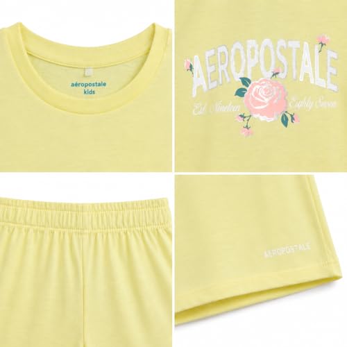 Image of AEROPOSTALE Girls Athletic Shorts Set - 2 Piece Jersey Graphic T Shirts & Fleece Cargo Shorts - Kids Activewear Clothing Set