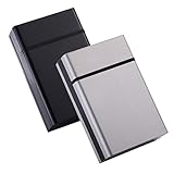 Cigarette Case 20 Capacity Aluminum Alloy Automatic Slider Cigarette Case 2Pack Metal Cigarette case (Black + Silver, 85mm King Size)
