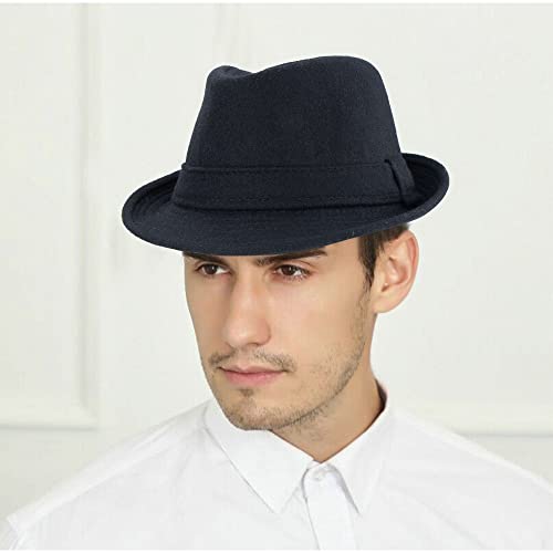 Vintage Black Fedora For Men Manhattan Trilby Wool Short Brim Fedora Hat With Band #TOP4