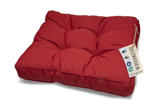 sunnypillow Polster für Gartenmöbel - Sitzkissen 50 x 50 cm für Rattanmöbel - Stuhlauflage Outdoor, wasserdicht, UV-lichtecht - Gartenpolster, Polsterauflagen auf Rattansessel, Stuhl - Kissen Rot