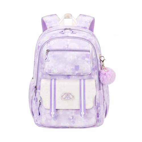 Armbq Mochila para meninas, mochila infantil para meninas, linda mochila escolar para adolescentes, escola primária, vários bolsos, 1 roxo, 12.2' L x 6.3' W x 17.7' H, Clássico