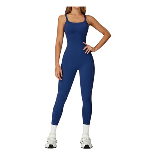 Ropa de yoga para mujer en una sola pieza azul oscuro con espalda cruzada talla M 2