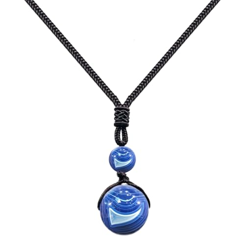 cotigo - colgante de piedra natural 14mm, collar con hilo encerado + regalo pulsera de nudos gratis. Amuleto de suerte y proteccion, contra mal de ojo, collar para mujer y hombre. (AGATA AZUL)