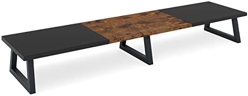 TEAMIX 42 inch Large Dual Monitor Riser, Extra Long Monitor Stand Riser Wide TV Stand Riser Monitor Stand for 2 Monitors Wood & Steel Desktop Riser Desk Organization Home Office (Black+Brown, 42 inch)