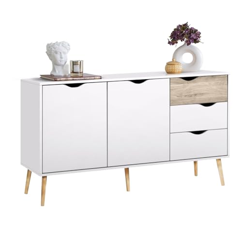 Listado de Salas Chedraui disponible en línea para comprar. 50 TOPLIVING Credenza Bufetera Nórdica con 2 Puertas y 3 Cajones, Aparador Multiusos con Espacios de Almacenamiento Ideal para Sala Comedor o Cocina Color Blanco y Café